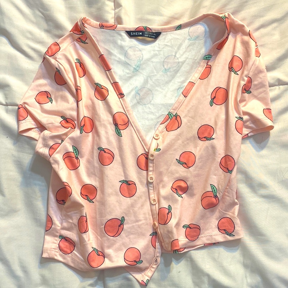 Shein button-up peach t-shirt pastel pink women’s size small